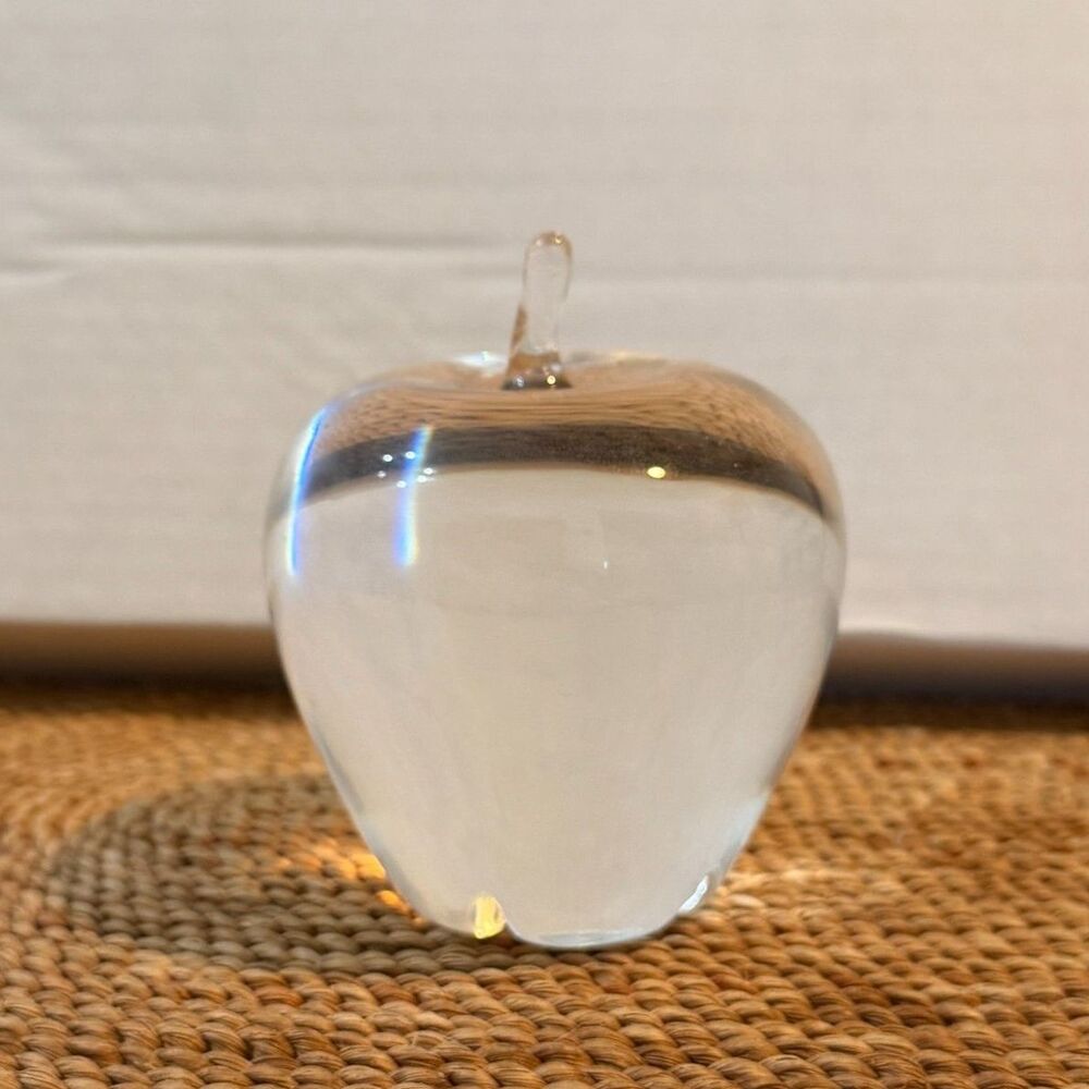 Vintage MCM Art Glass Steuben Signed Crystal Angus McDougall Temptation Apple 4"